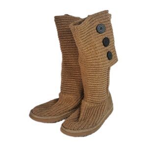 UGG 5819 Brown Knit Button Mid-Calf Winter Boots Wool Blend Women’s US 7 Cozy